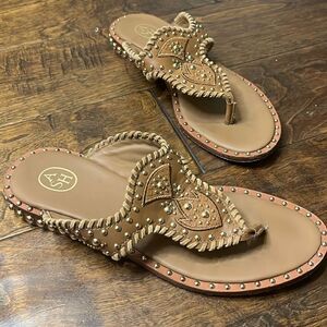 ASH Ball-Studded Embroidered Leather Phedra Sandal, size 8